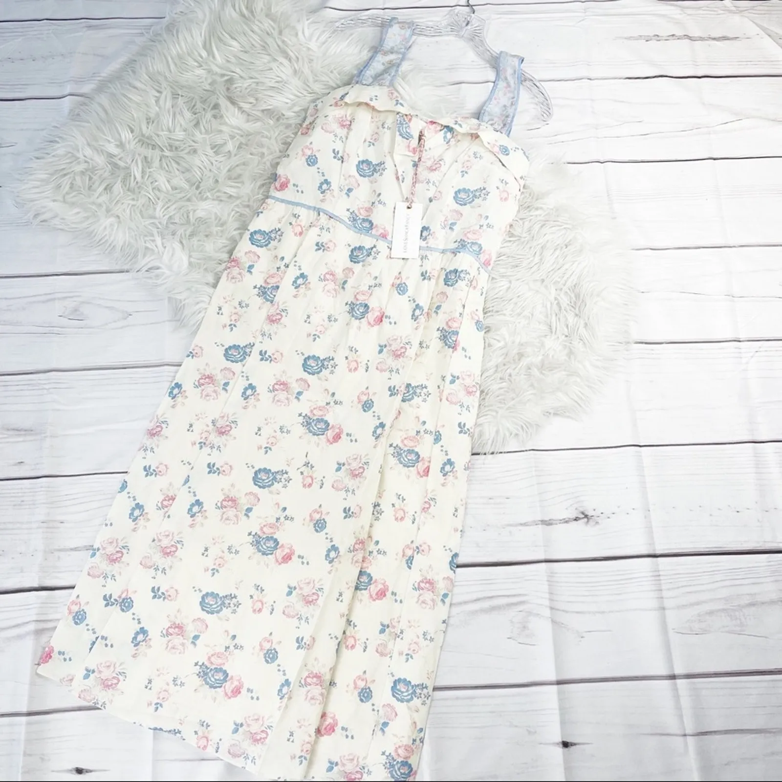 LoveShackFancy‎ Women's Carmine Dress in Floral Pastel Lemon Blueberry Size 12 - Image 3