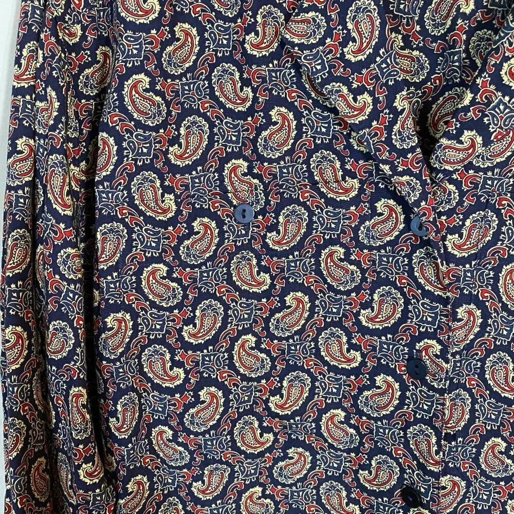Vintage Liz Sport Women's Sz Small Long Sleeve Button Up Paisley Navy Blouse Top - Image 6