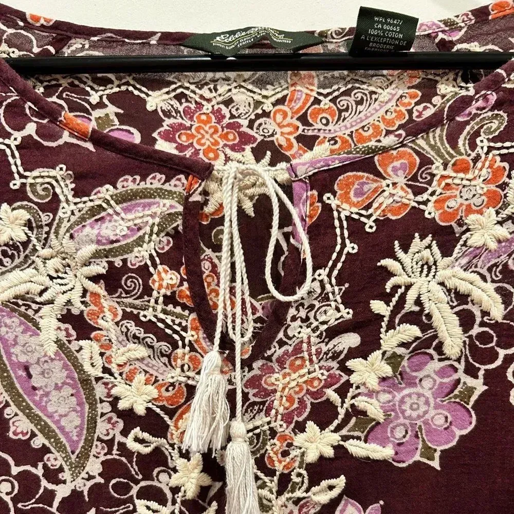 Eddie Bauer Tie Front Cotton‎ Embroidered Top Women’s size Medium - Image 3