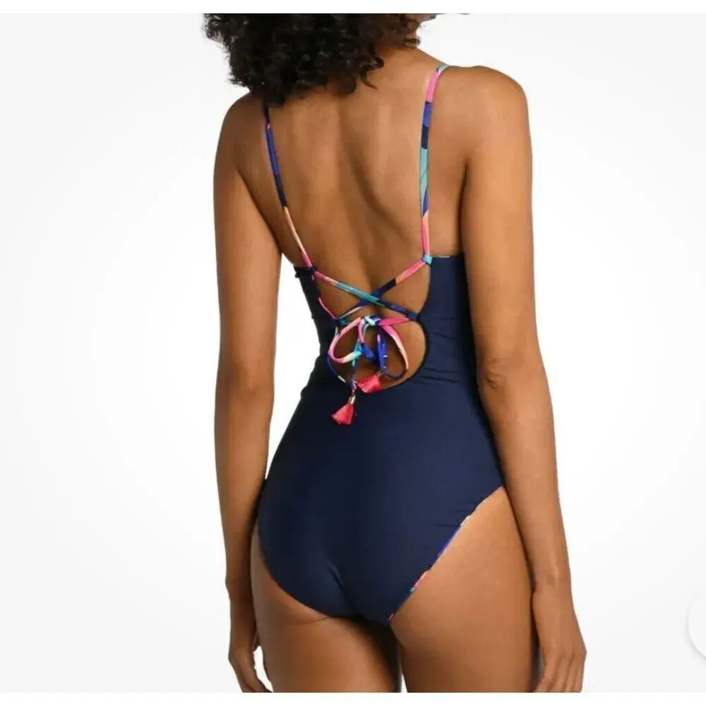 NWOT La Blanca Painted Leaves One Piece Reversible Swimsuit - Image 4