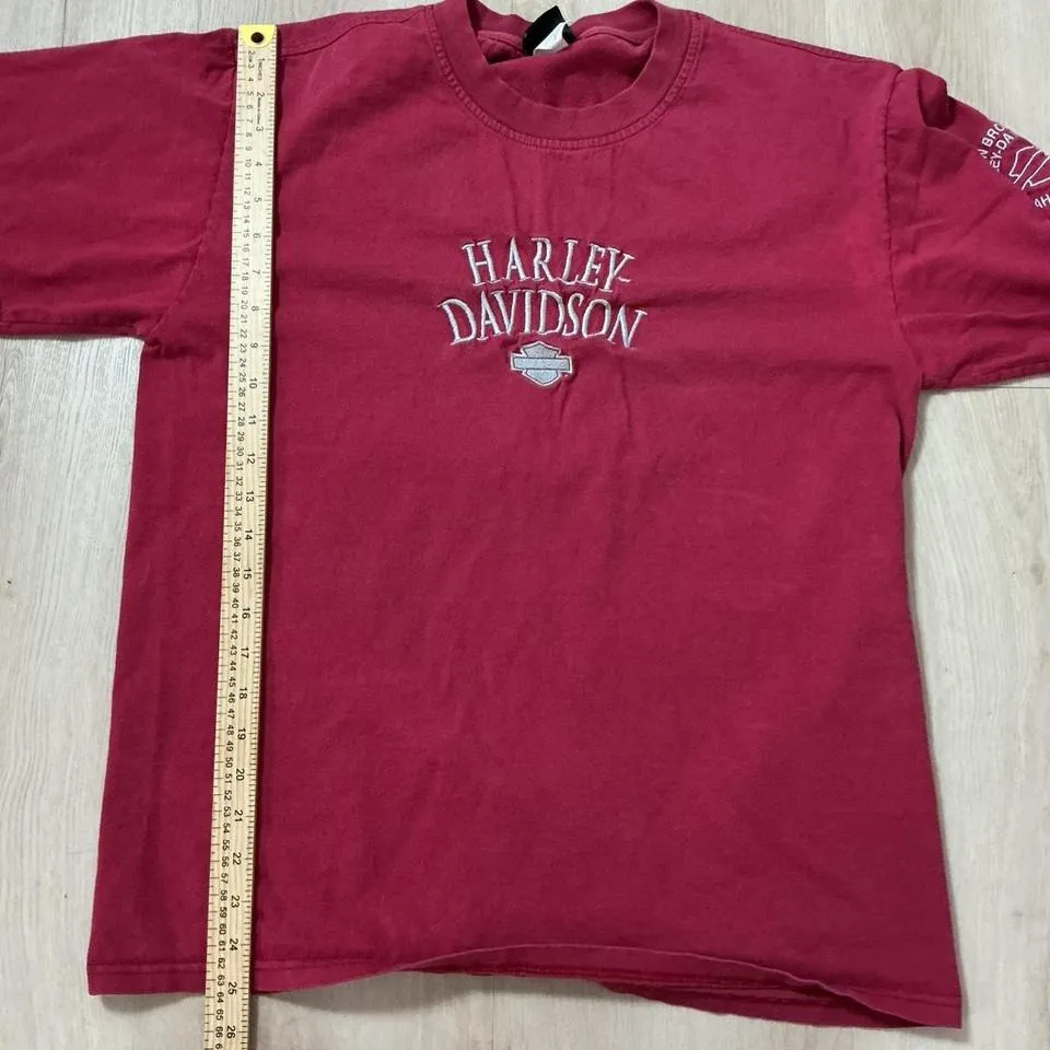 Harley Davidson  Motorcycles Embroidered Red Cotton T Shirt Women's Biker Grunge - Image 7
