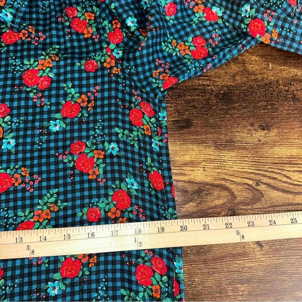 Matilda Jane Womens Dress Small Blue Fa La La Floral Gingham Plaid Shirt Dress - Image 5