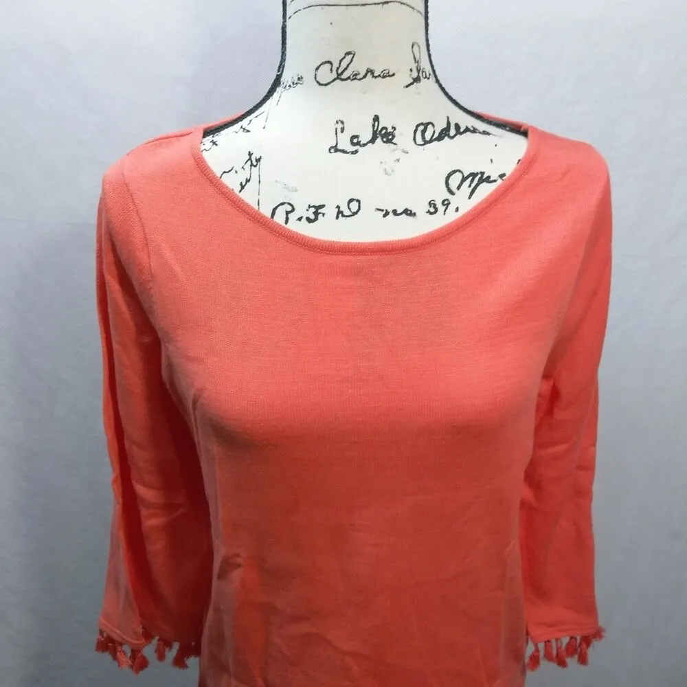 Hannah Coral Knit Sweater With Tassel Trim Sleeve Coastal Size S Orange - Image 3