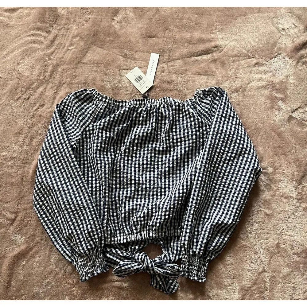 Sanctuary Womens Botanica Off Shoulder Black Long Sleeve‎ Crop Top Sz Xsmall - Image 8