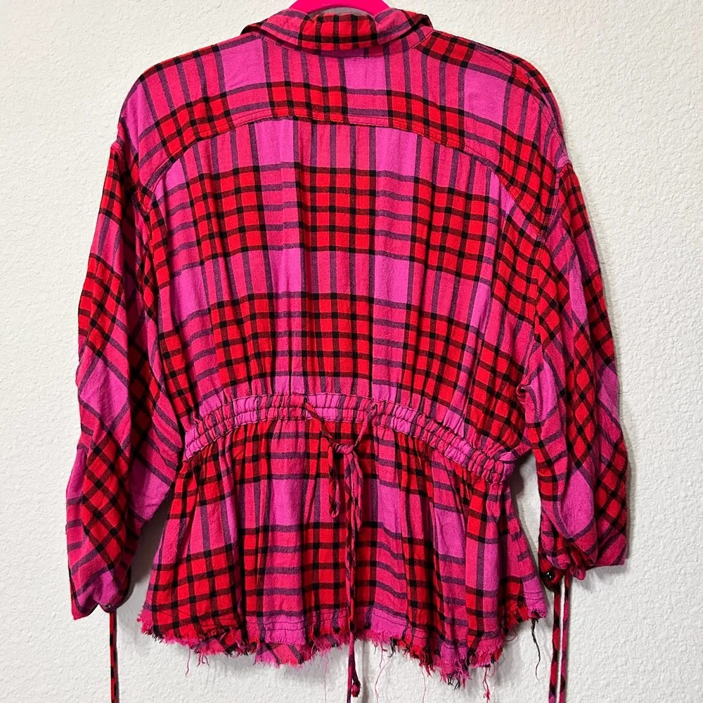 Free People Women's Red Pacific Dawn Plaid Shirt By We The Free Size Small - Image 7