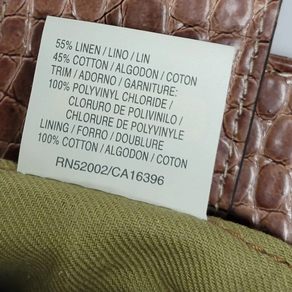 Liz Claiborne Satchel Bag Med Floral Cotton Faux Leather Embossed Alligator - Image 8