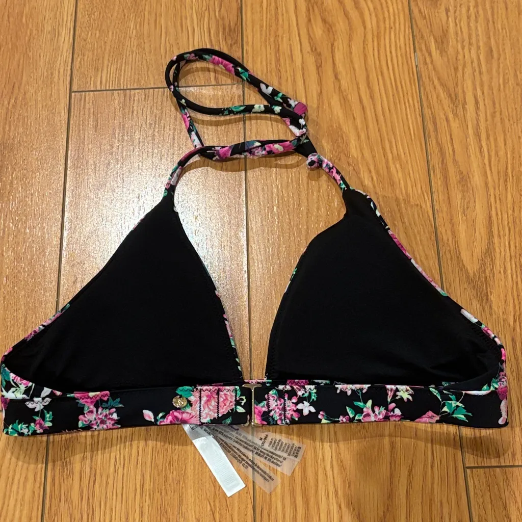 Victoria's Secret Black and Pink Floral Bikini Top - Image 2