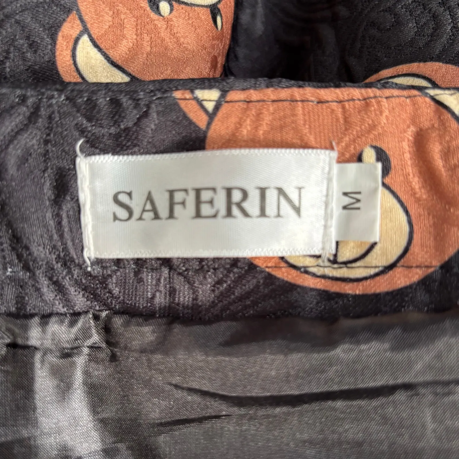 Saferin Teddy Bear Print Black Jacquard Pleated Midi Skirt Kawaii Harajuku Retro Size M - Image 8