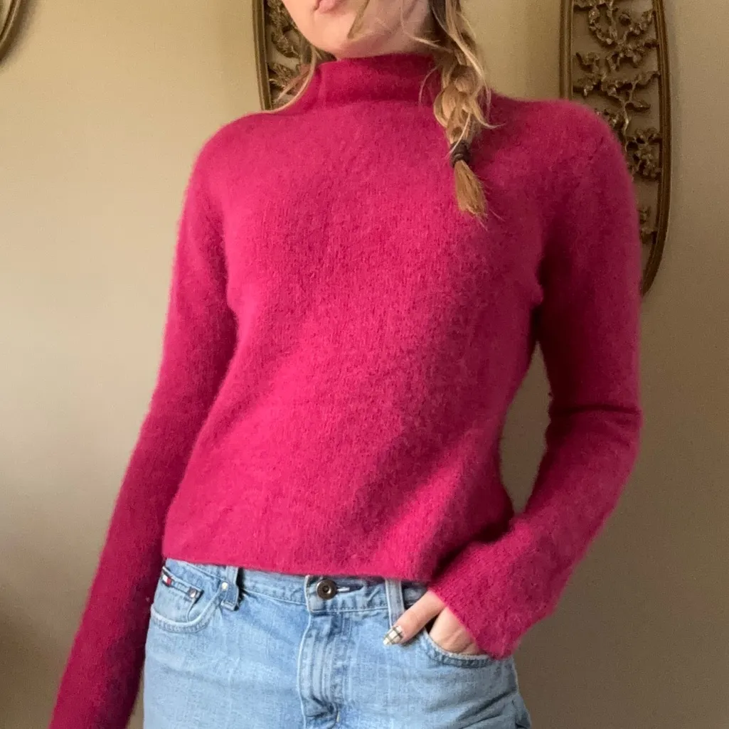 Rabbit Hair/Lambs Wool Blend Turtleneck Sweater Pink - Image 5
