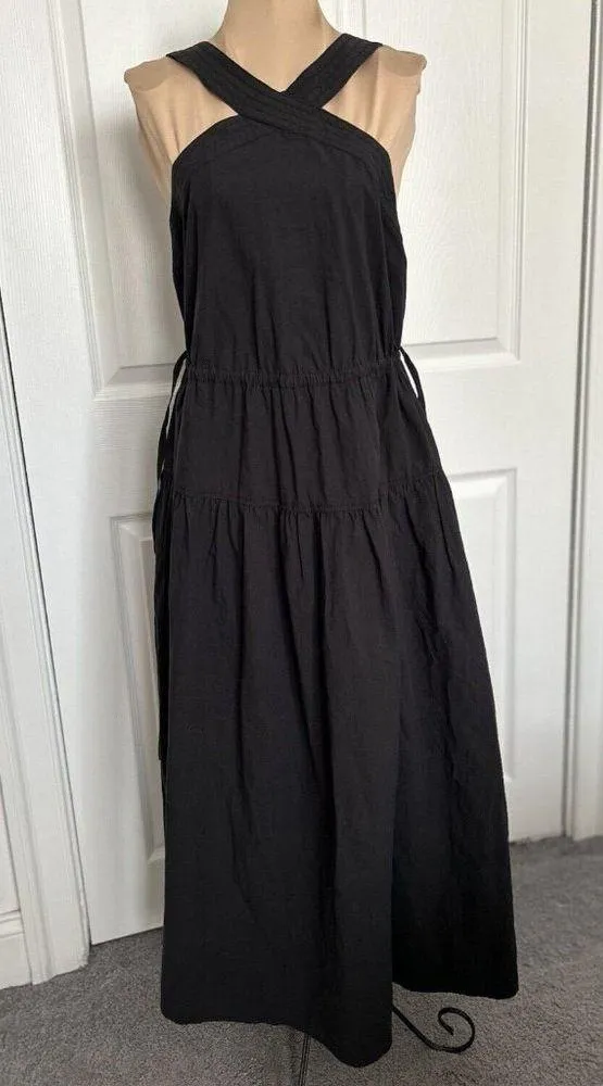MADEWELL Halter Tiered Midi Lake Dress True Black Crinkle Cotton Poplin Size 00 - Image 7