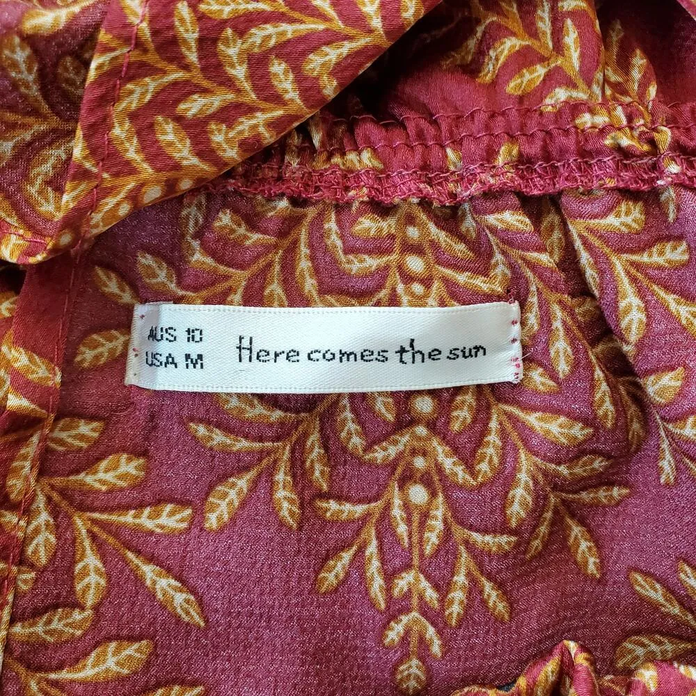 Here Comes The Sun Red Gold Strapless Ruffle Romper Size M - Image 8