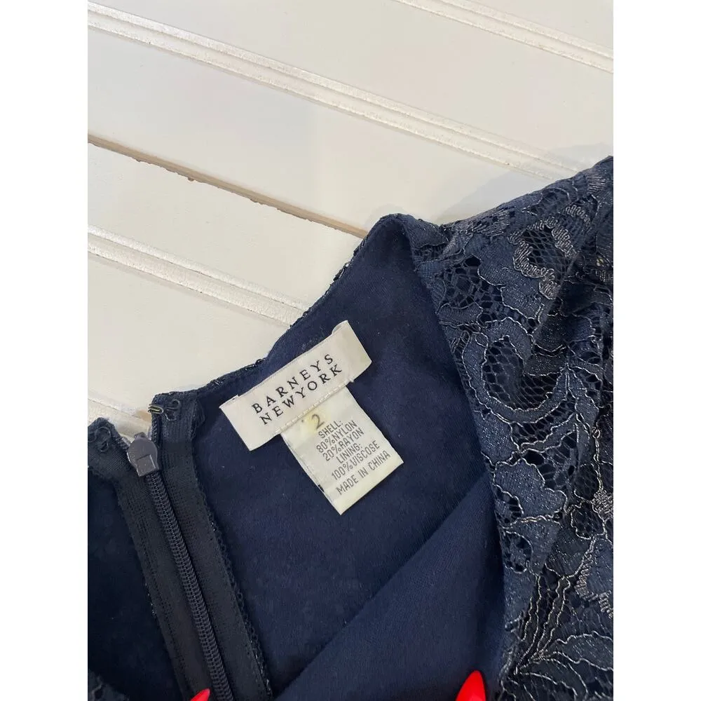 Barney’s New York Womens Lace Mini Sheath Dress Size 2 Midnight Navy Blue Floral - Image 5