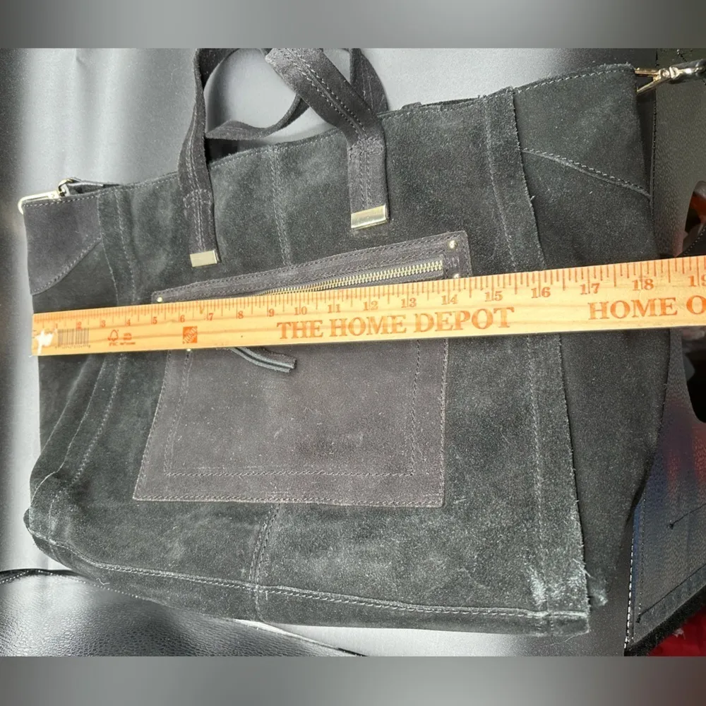 MNG Mango Black Suede Tote Crossbody Purse Bag Large 18x12” - Image 5