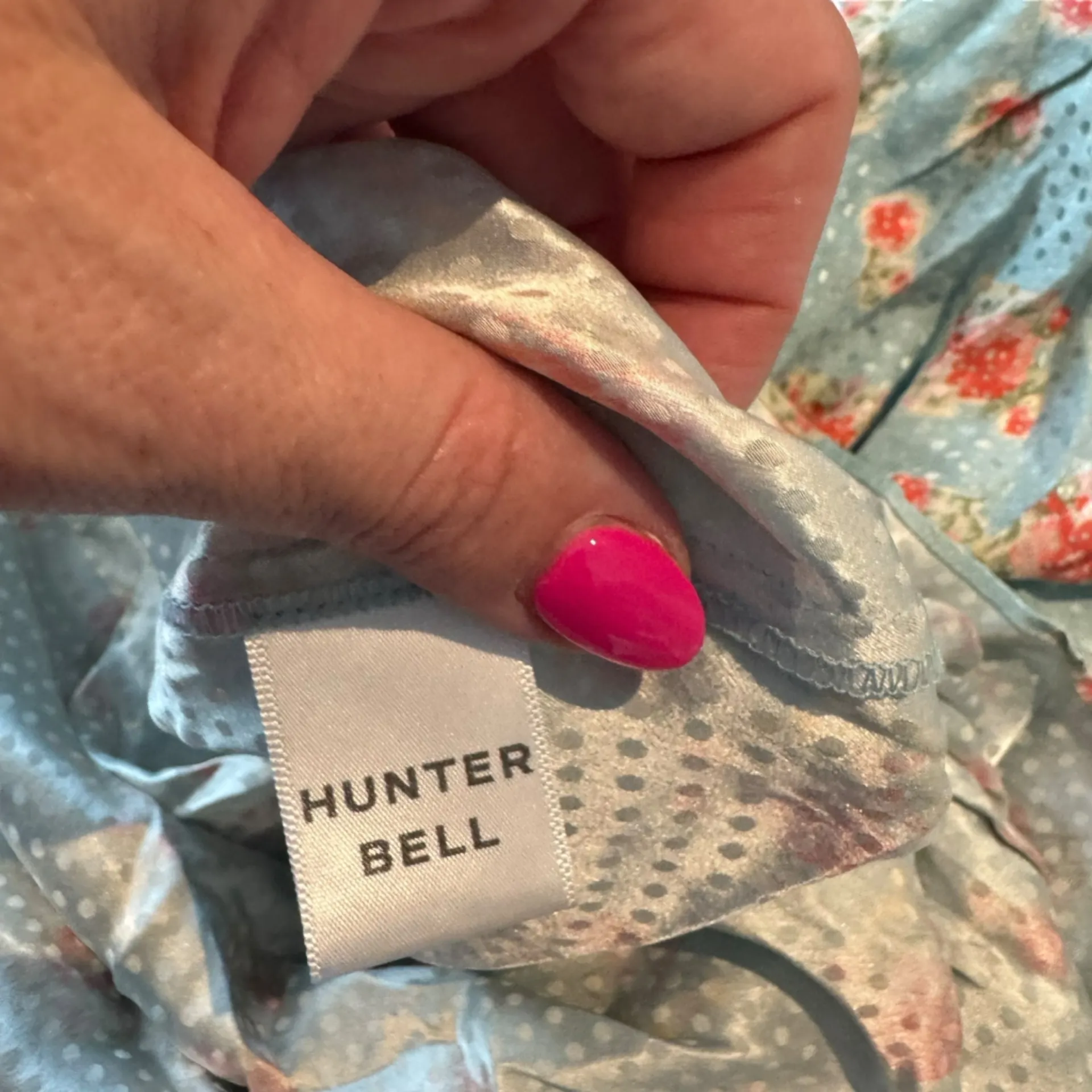 Hunter Bell - Blue Ikat Flower Blakely Dress 100% Silk Sz M - Image 9