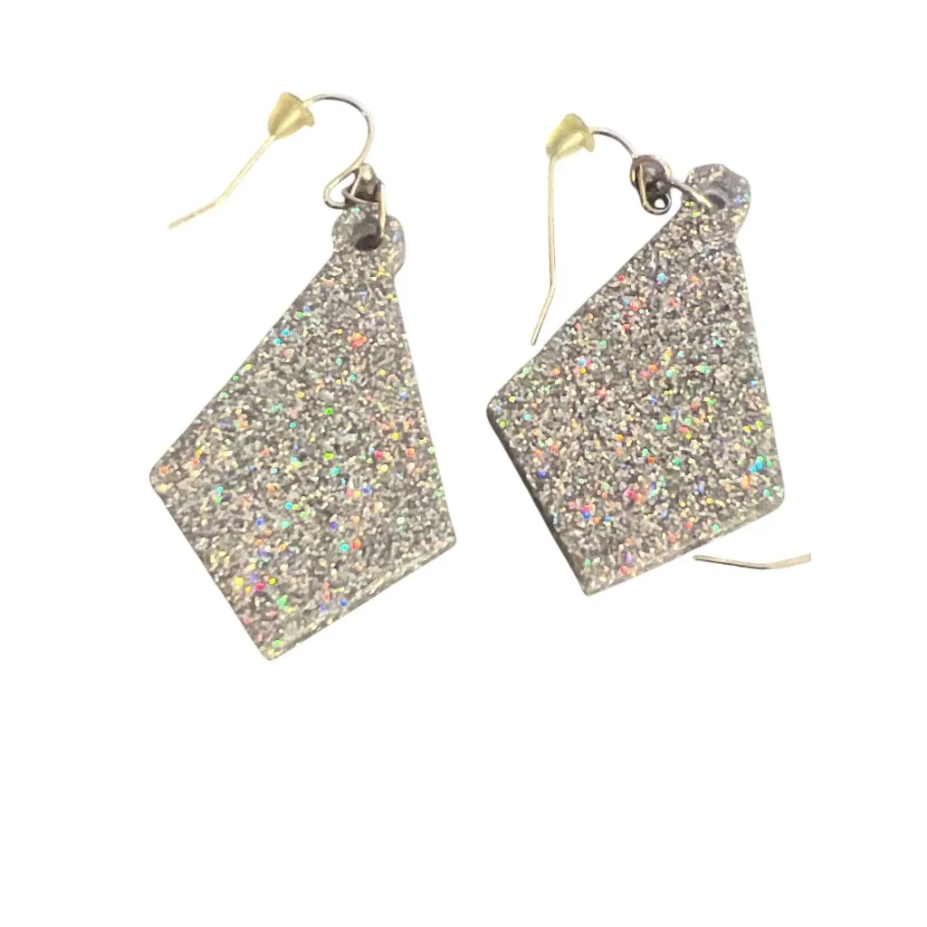 3 Pair of Earrings Silver Tone Resin Glitter Silver Black Purple 2" Lightweight - Image 4