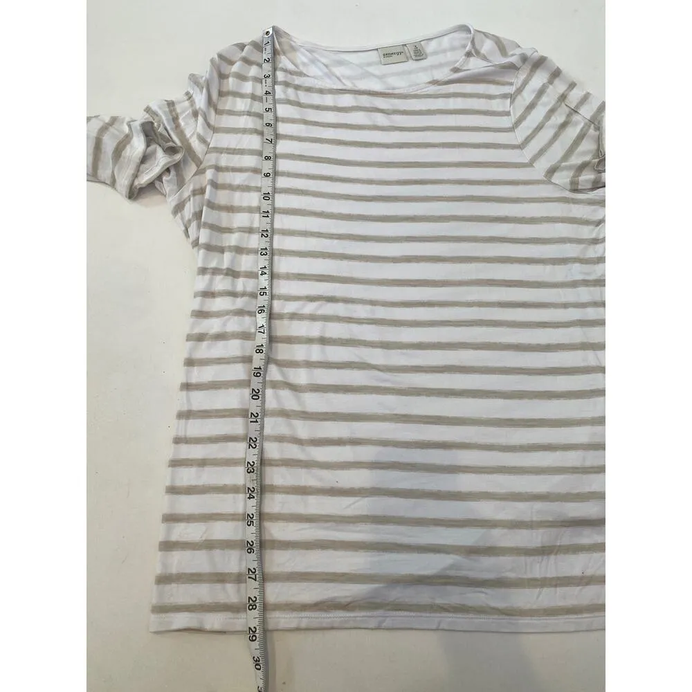 Zenergy by Chico’s White & Tan Striped Split Sleeve Stretch Knit Tunic EUC Sz XL - Image 11