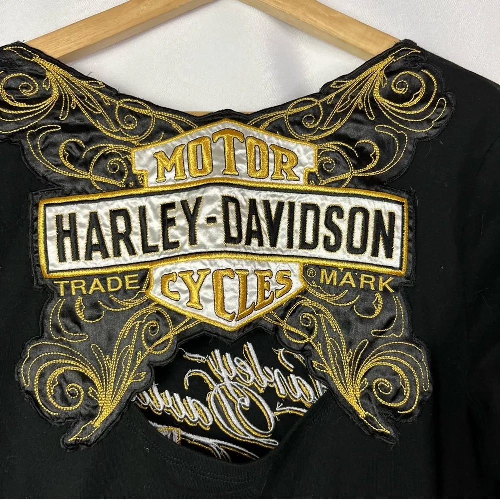 Harley Davidson Black & Yellow Embroidered Back Long Sleeve T-Shirt XL - Image 4
