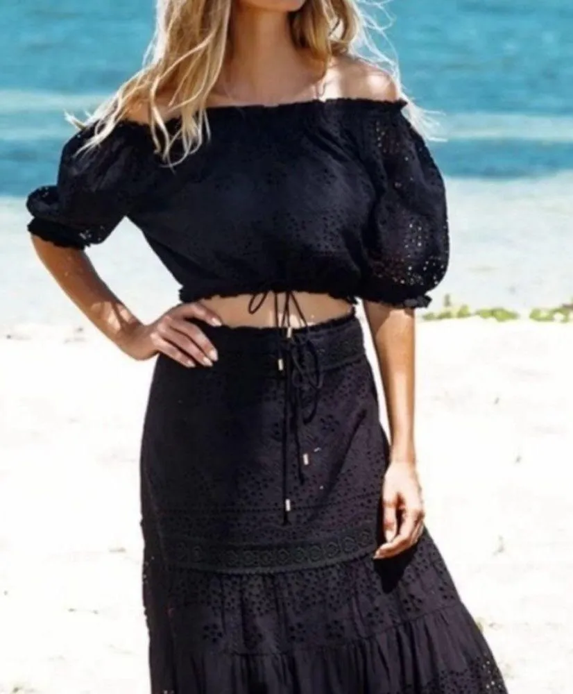 NWT Melissa Odabash Francesca Eyelet Off The Shoulder Top Black Size Large NEW - Image 2