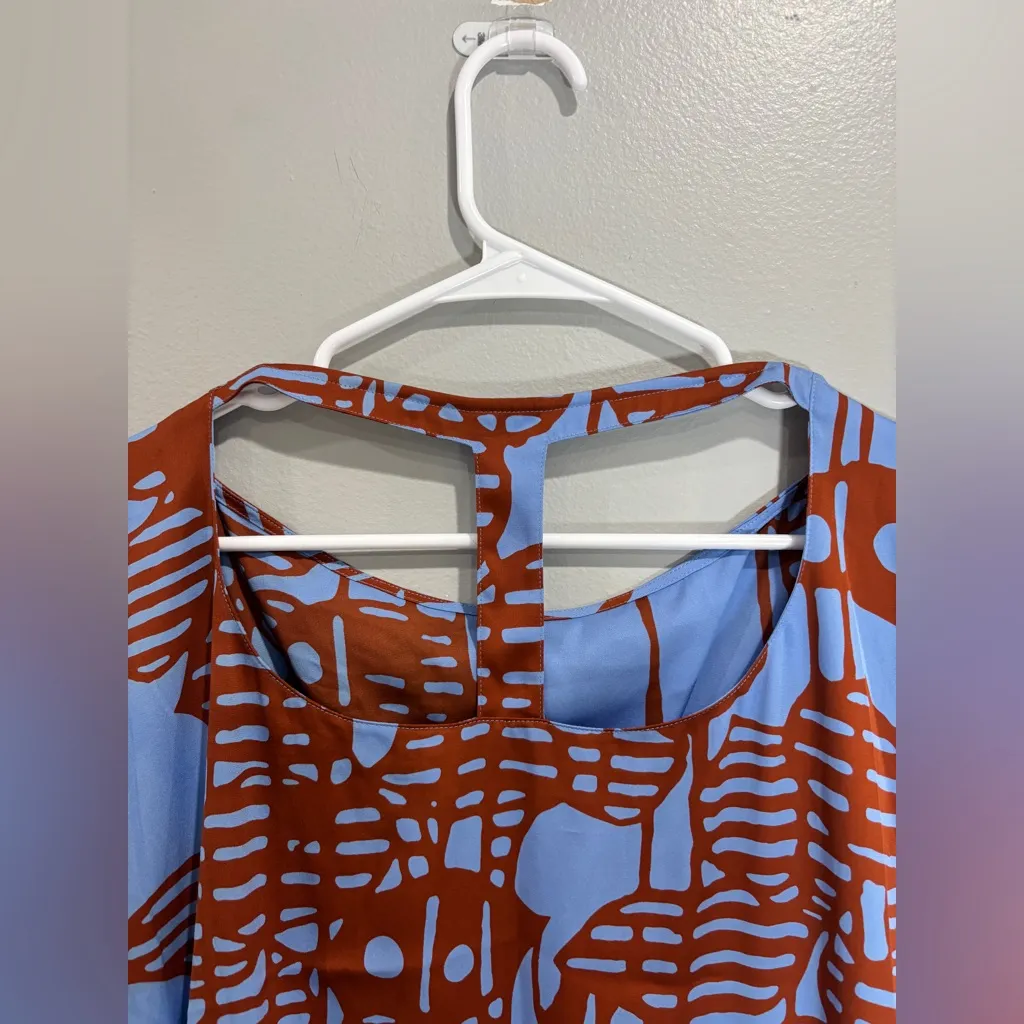 DVF Diane Von Furstenberg floral abstract silk pleated pocket dress brown blue 4 - Image 7