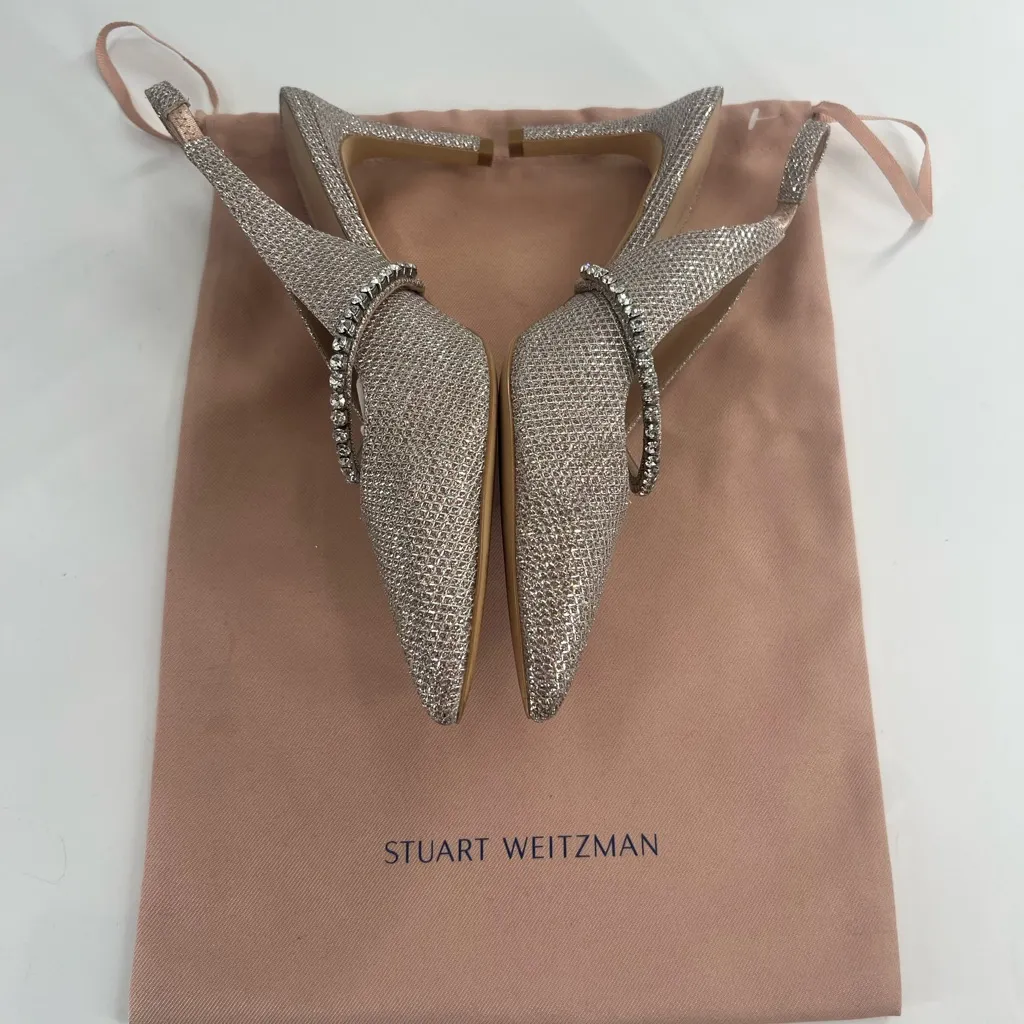 Stuart Weitzman Crystalline 75 Mesh Slingback Pump Rose gold disco mesh sz 8.5 - Image 4