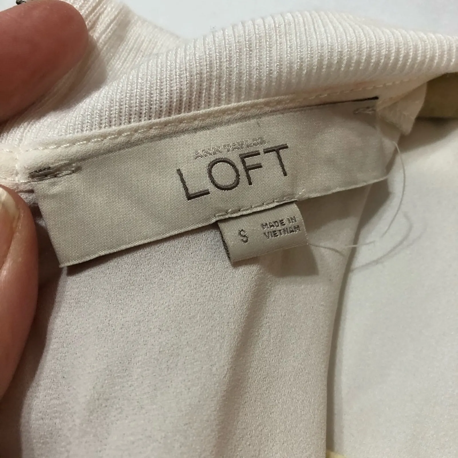 Loft Cream Sleeveless Chiffon Mini Dress Tunic Top Womens  S High Neck Preppy - Image 6