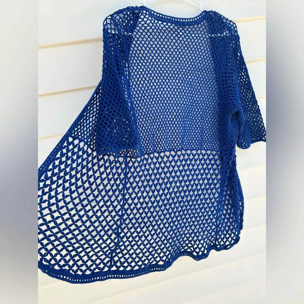 Chico's Blue Crochet Jacket with Scalloped Edges - Image 5