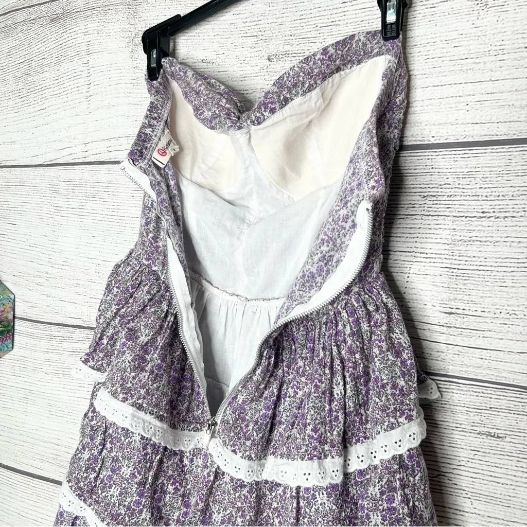 Vintage Purple Floral Strapless Mini Dress with Lace Trim Size Medium - Image 7