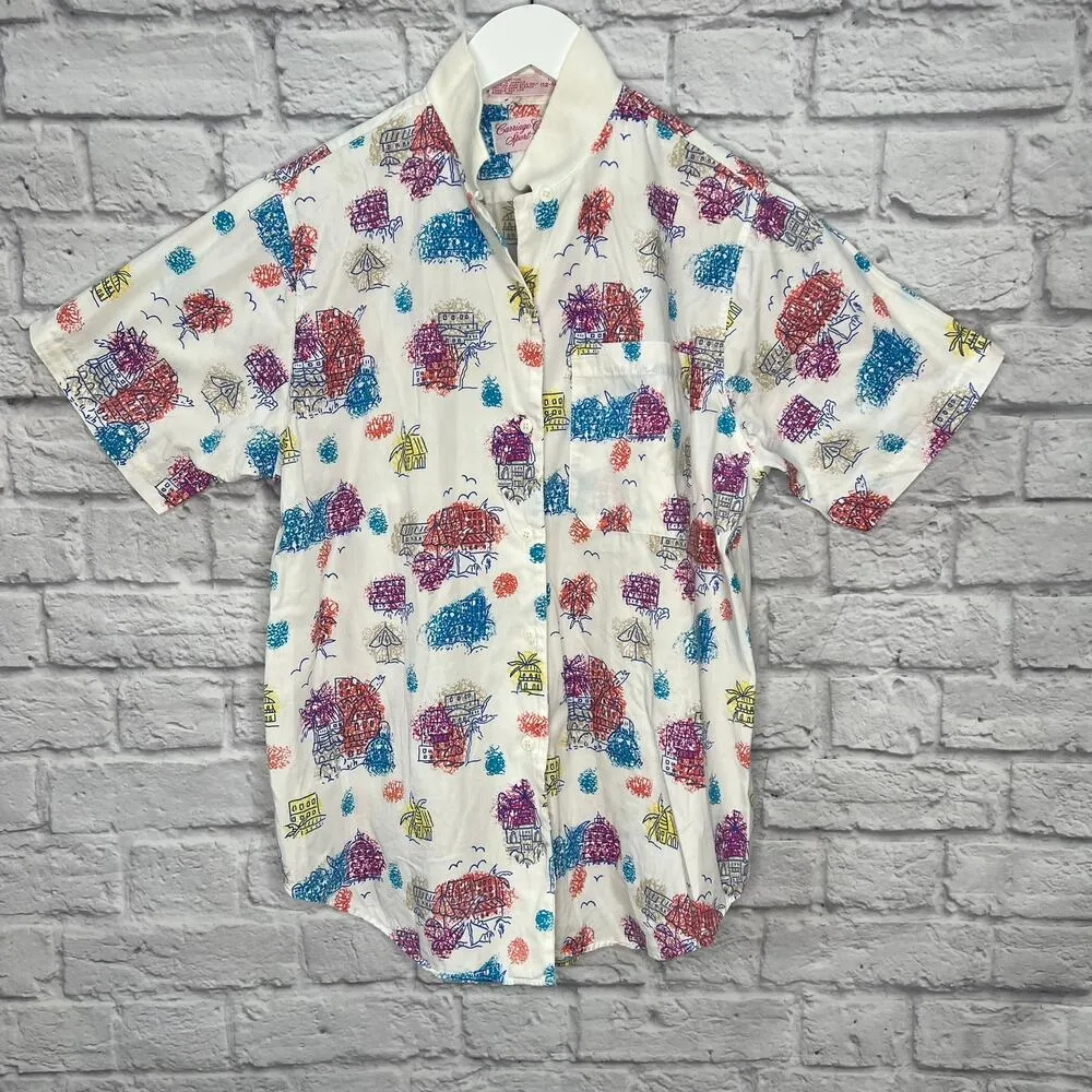 Vintage Carriage Court Sport Womens Blouse Hawaiian Retro M Beach White Button Size M - Image 7
