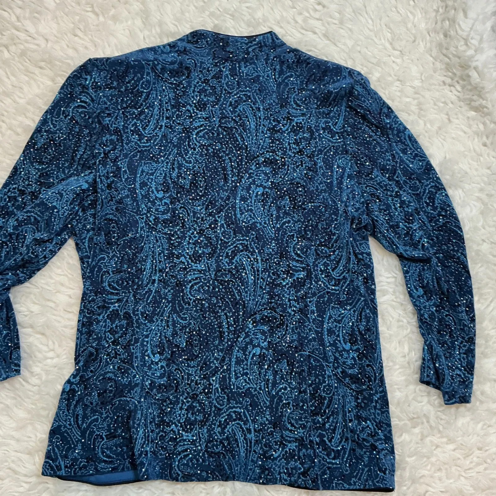 ONYX Nite Blue Paisley Sparkle Rhinestone Open Front Blazer Jacket Women S - Image 9
