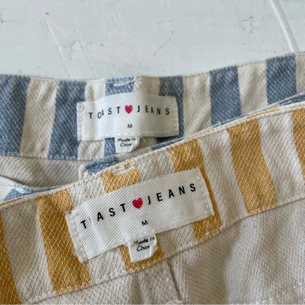 Toast Jeans Vertical Stripes Twins Denim Shorts Blue and Yellow Size M Size M - Image 3