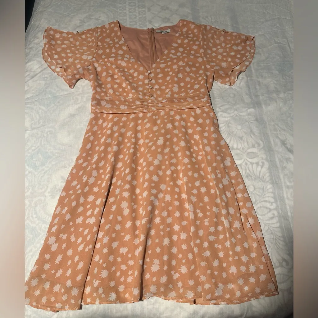 Madewell Peach Polka Dot Mini Dress - Image 4