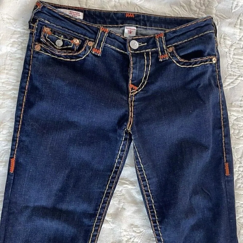 True Religion Becca Jeans Sz Women’s 29 Blue Dark Wash Mid Rise Boot cut Stretch - Image 2