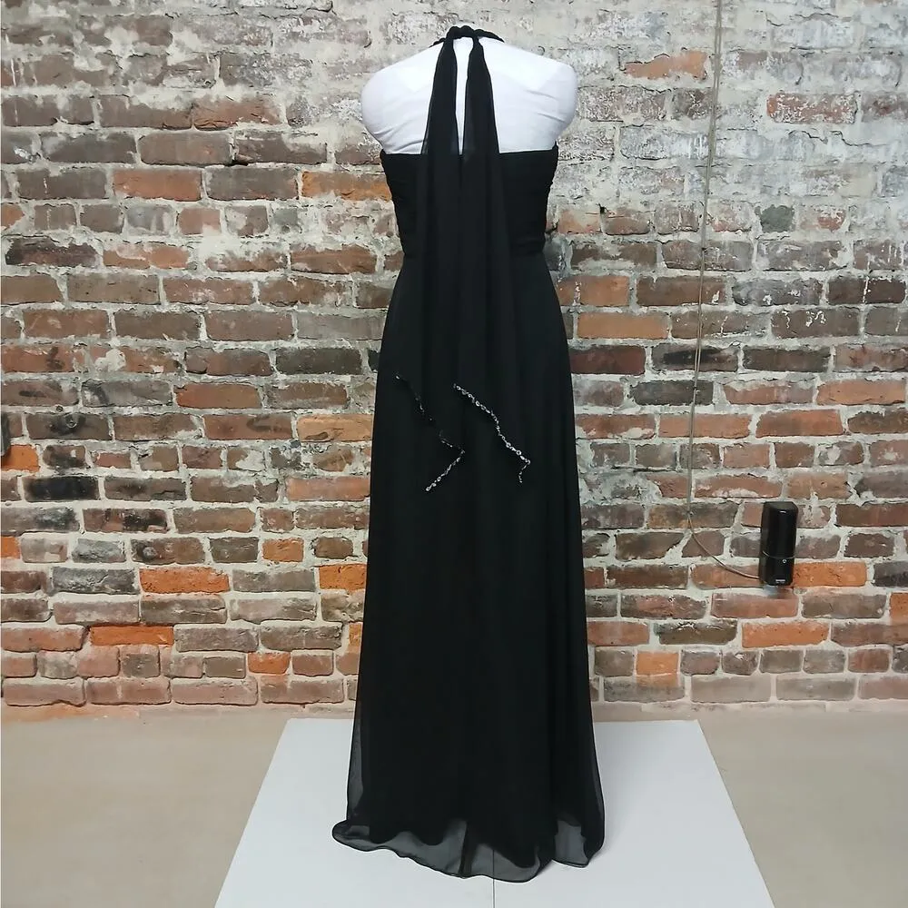 Mori Lee Formal Evening Gown Womens 10 Black Halter Maxi Dress Wedding Party - Image 4