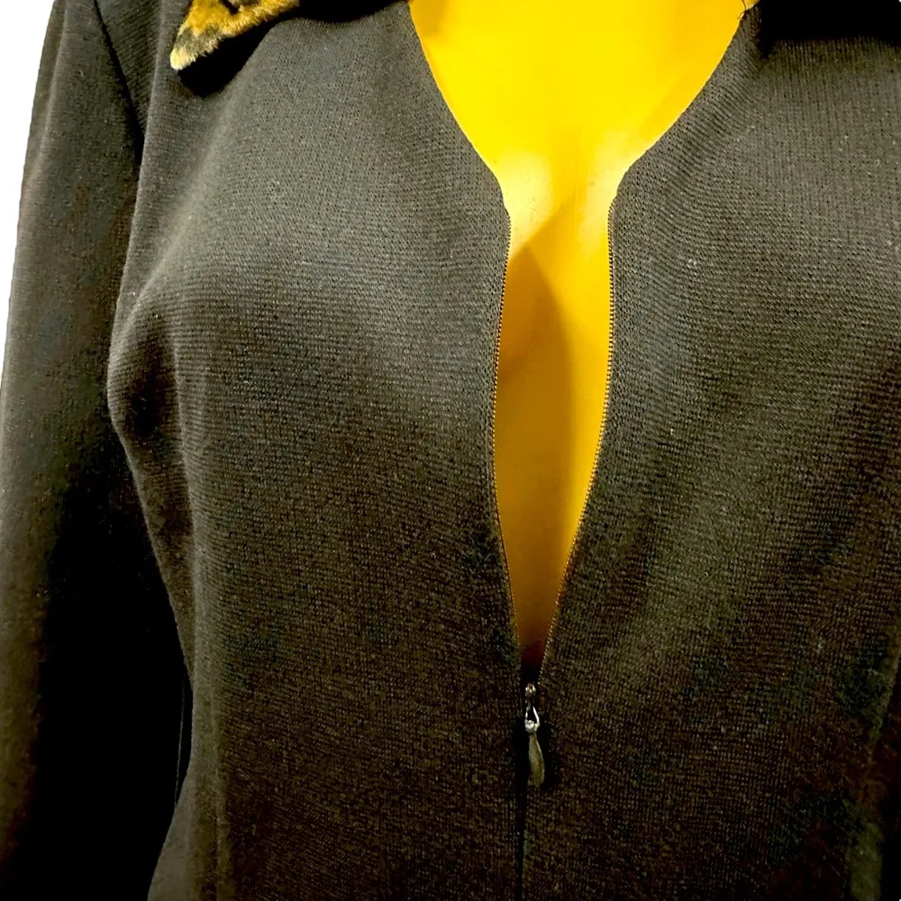 All That Jazz Leopard Vintage Collared Zip Front Knit Business Dress Womens 12 - Image 6