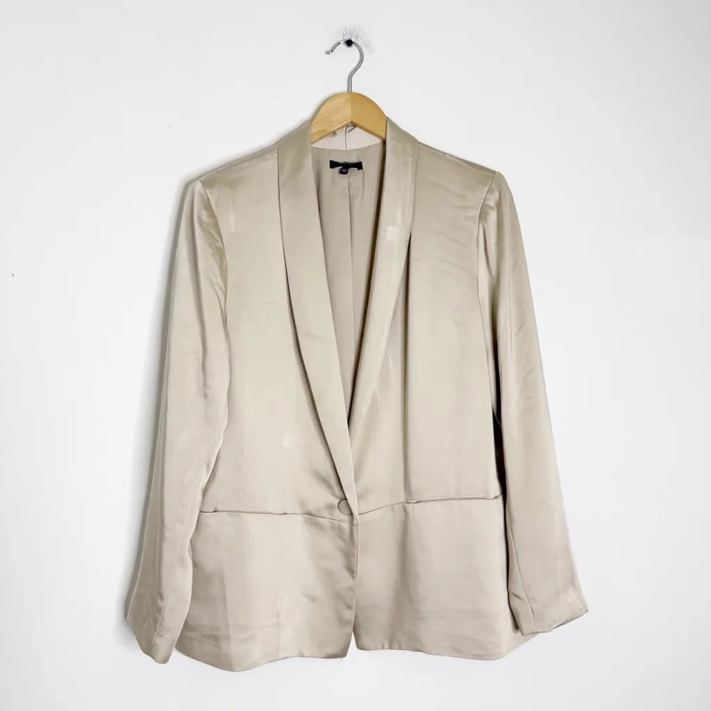 Drew Anthropologie Satin One-Button Blazer Jacket - Beige/Taupe Size Large - Image 2