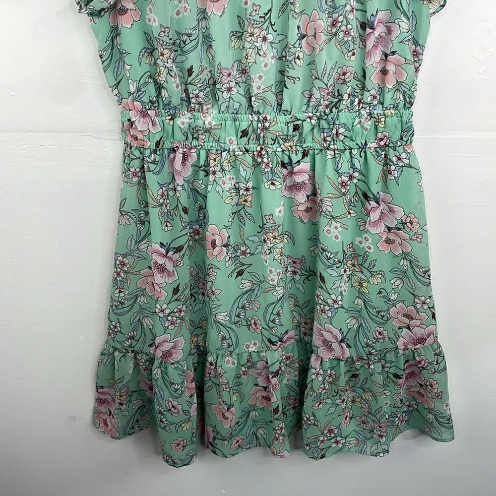 Lily Rose Seafoam Green Floral Short Sleeve Scoop Neck Mini Length Dress Size XL - Image 6