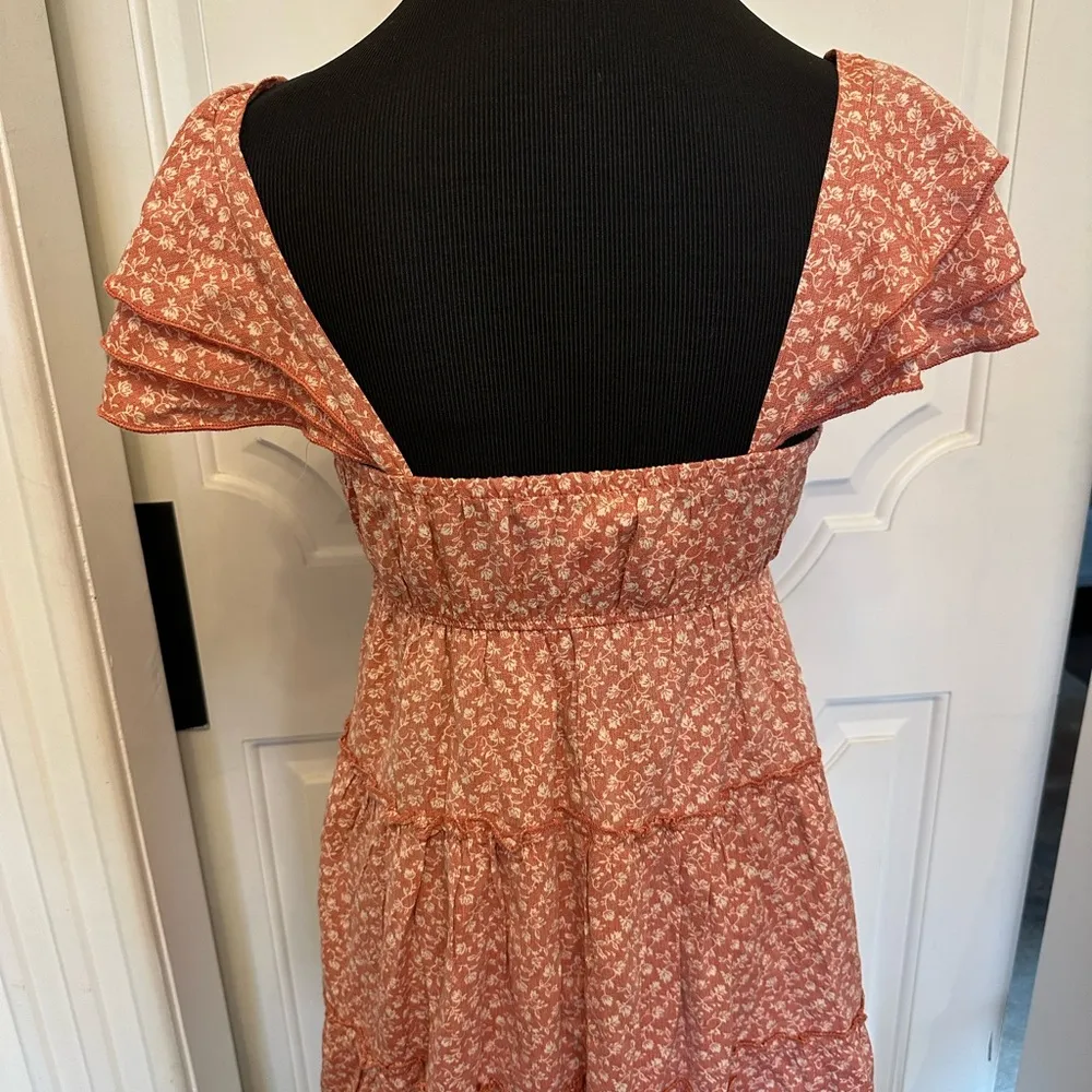 Altar’d State Square Neck Wired V Ruffle Sleeve Dress Faded Red Pink Floral NWOT - Image 6