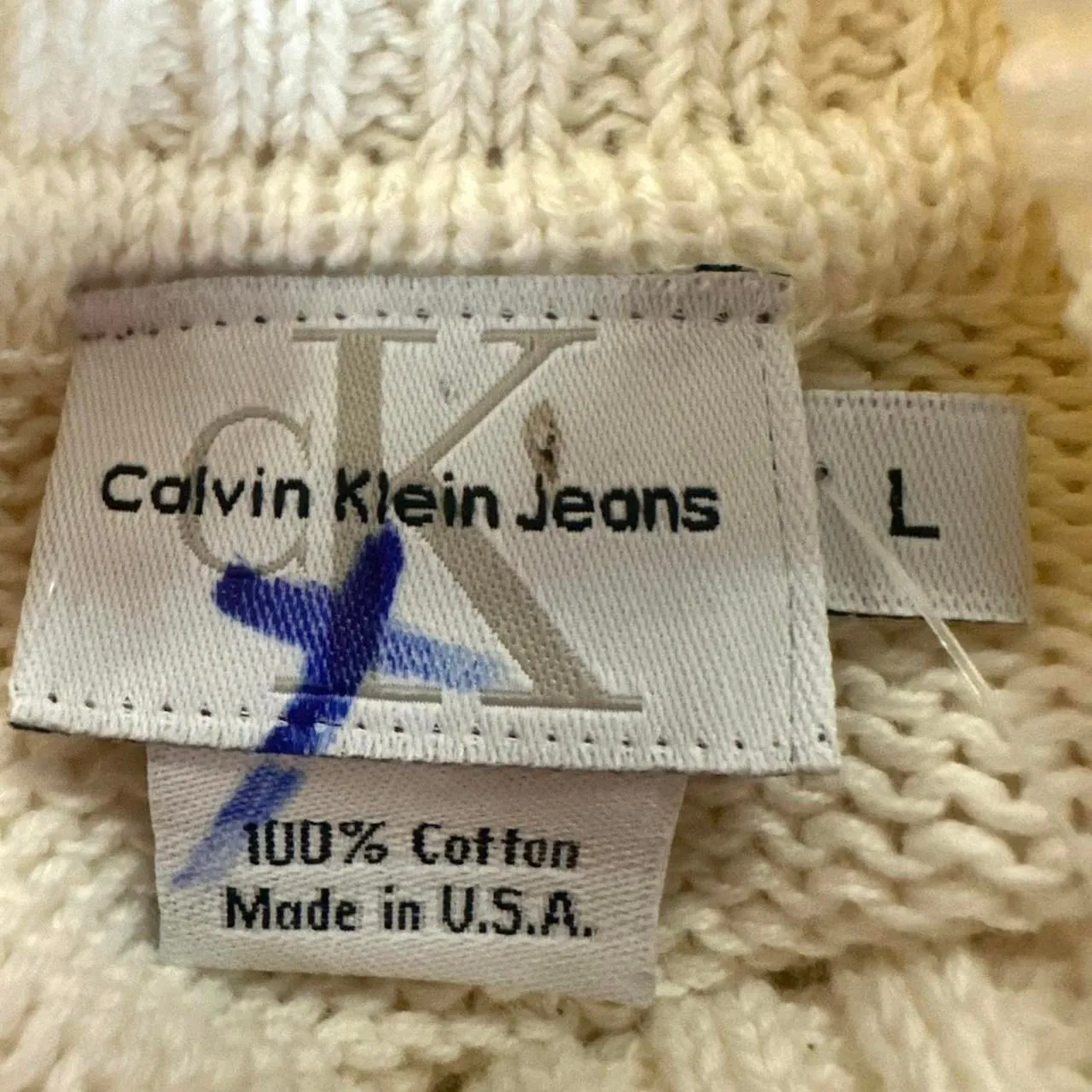 CALVIN‎ KLEIN Vintage 90s NWT Cream Turtleneck Embroidered Knit Sweater Womens L - Image 8