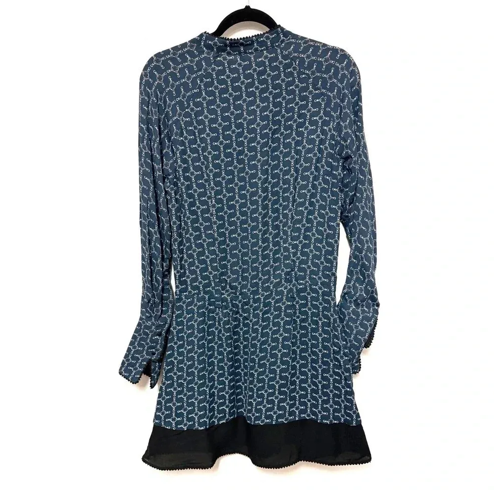 NWT Reiss Navy Viviyan Printed Flippy Dress - Equestrian Chain Silky - Image 10