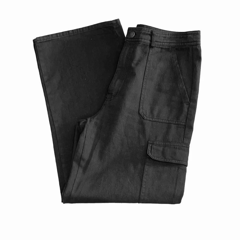 Apricot Lane Double Zero Womens High Rise Wide Leg Cargo Pants Black Medium NWOT - Image 2