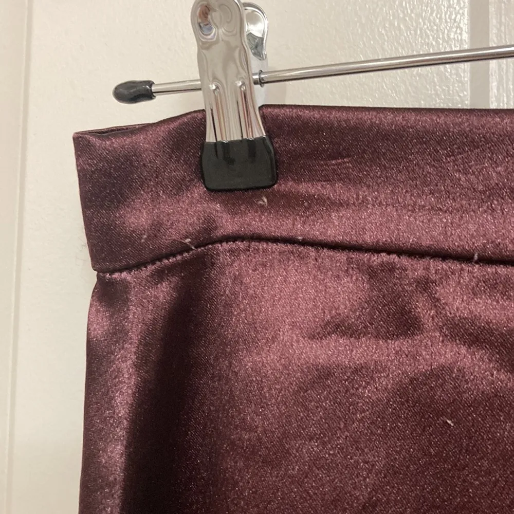 Burgundy Satin High Low Midi Skirt - Image 5