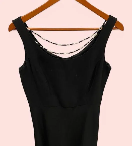 Beautiful Donna Rico pearl beaded necklace black dress midi swing skirt - Image 2