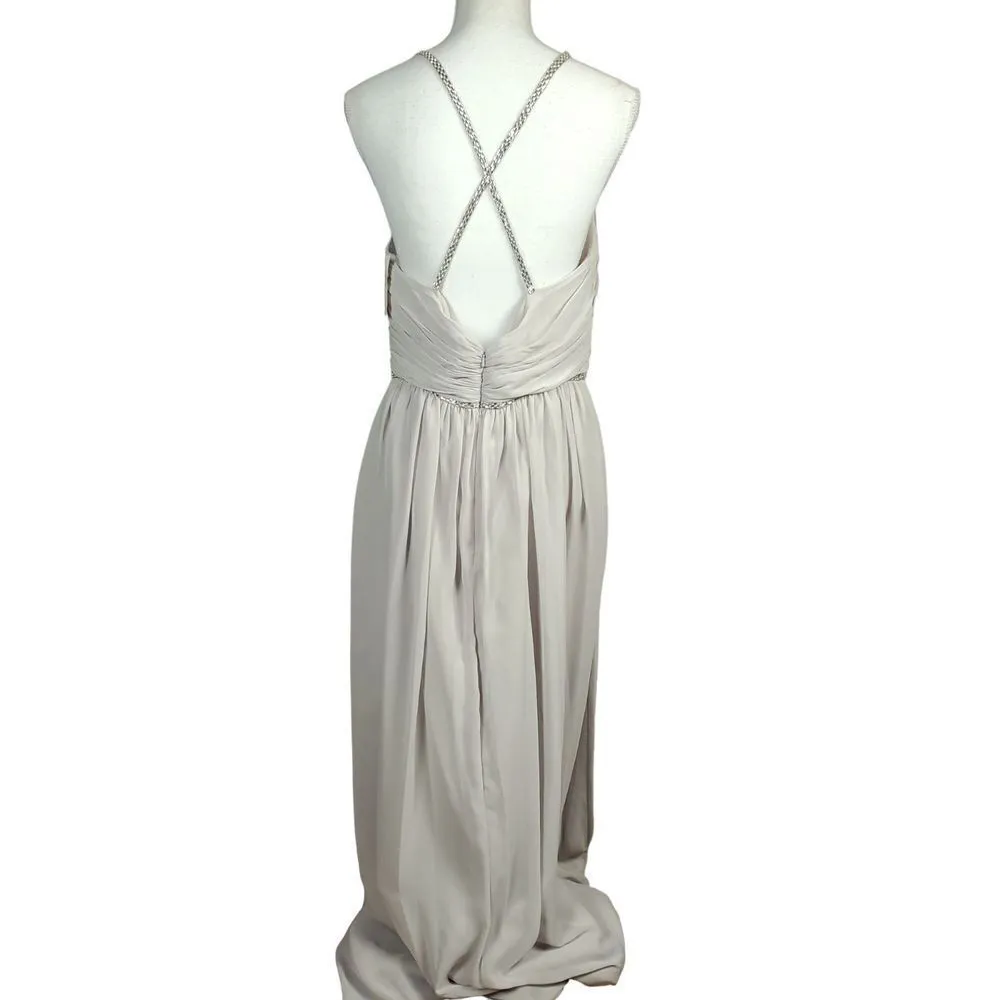 New Jenny Packham Gown Size 16 Chiffon Pleated Oyster Rhinestone Flowy Gala Gray - Image 4