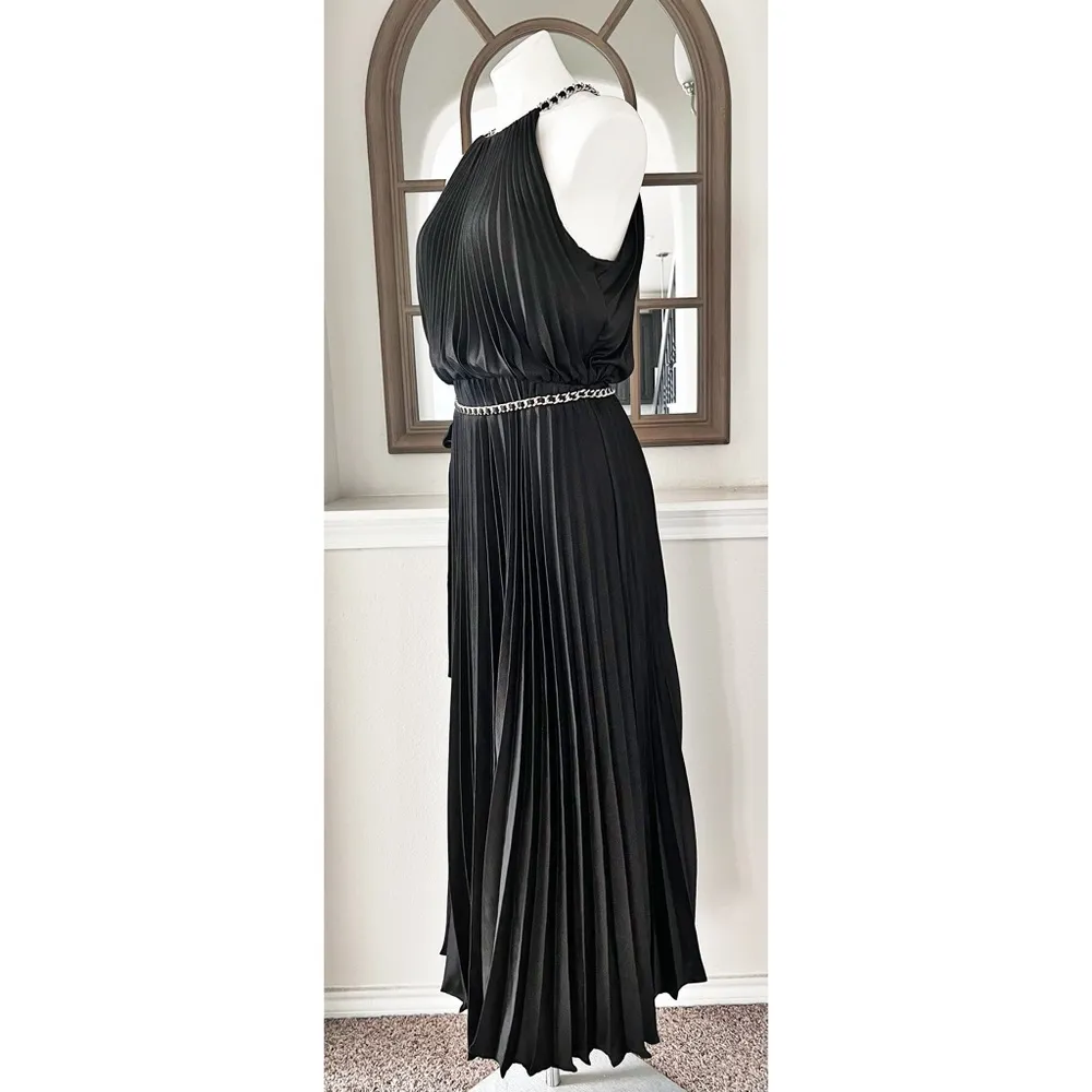 ML Monique Lhuillier Satin Chain-Link Belt Pleated Gown, Black Size 8 NWT $695 - Image 6