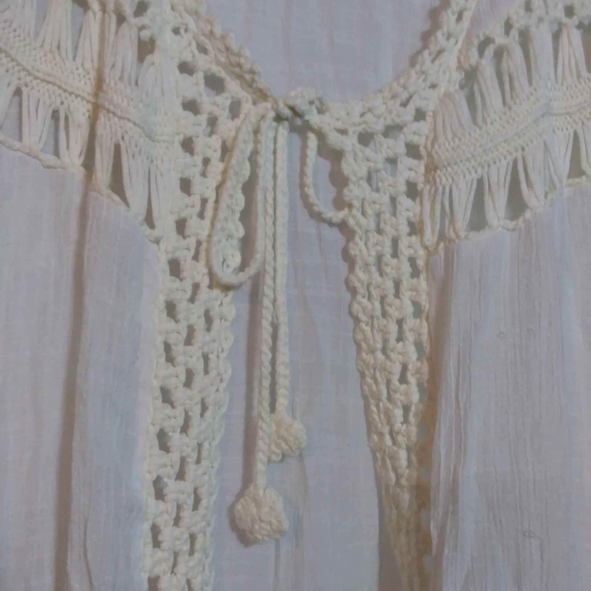 Oliver by Escio Boho Gauzy Cardigan Crochet Granny Square Trim Tie Front Size L Size L - Image 6