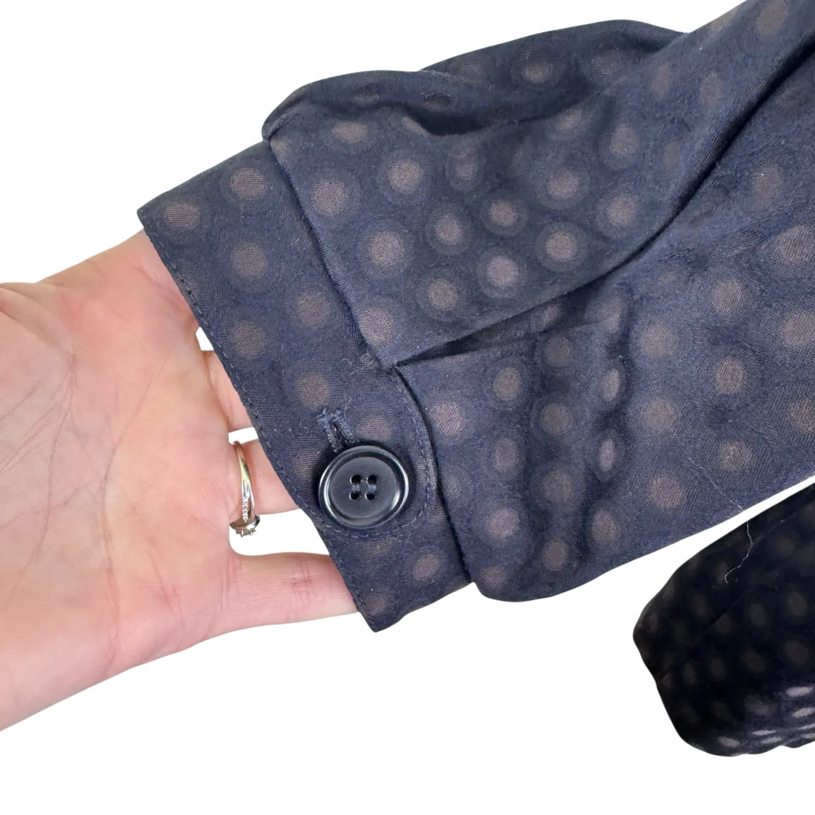 BCBGMAXAZRIA Polka Dot Collared Balloon Sleeve Cotton Button Up Blouse Size S - Image 4