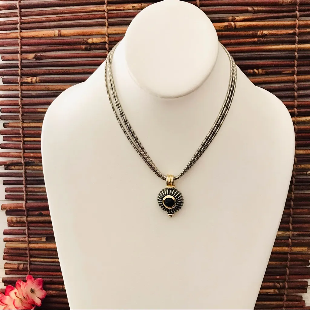 Ben Amun Three Strand Necklace Pendant Silver - Image 3