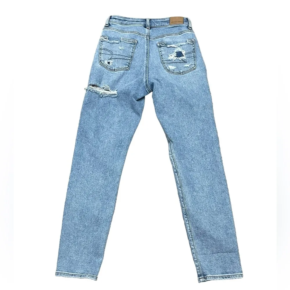 AE Strigid Ripped Mom Jean Straight Leg Distressed High Rise Festival Womens 00R - Image 4