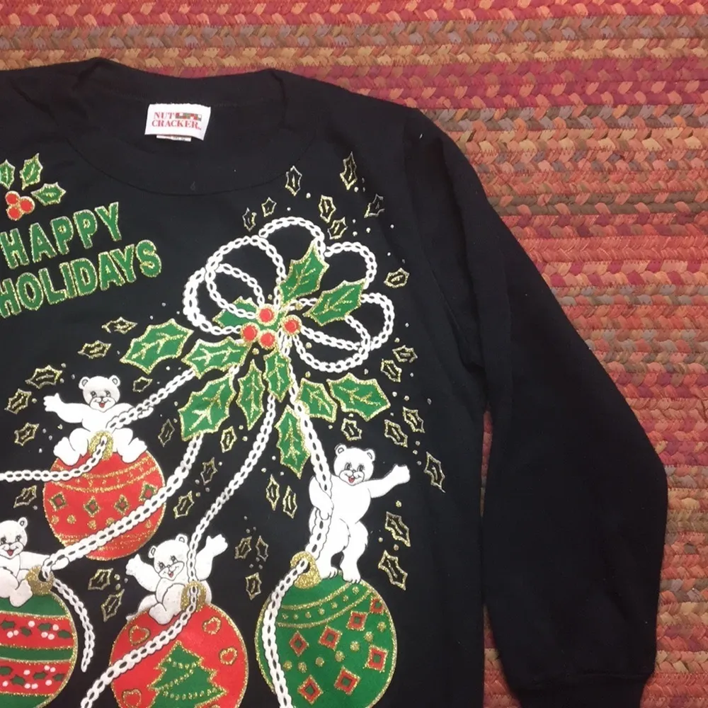 VINTAGE 1997 UGLY HOLIDAY CHRISTMAS PUFFY PAINT ORNAMENT SWEATER Black - Image 2