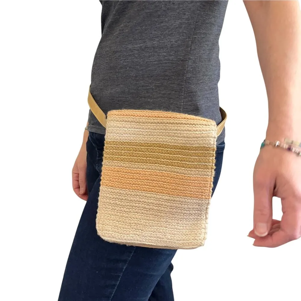 RARE Missoni Vintage Neutral Striped Knit Leather Flap Belt Bag Shoulder Purse - Image 2